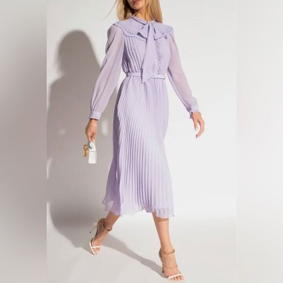 Self-Portrait Chiffon Midi-Dress size 2 - Picture 2 of 13